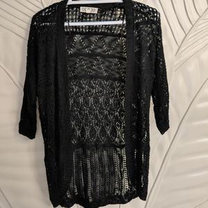 Pink rose size small black knit summer cardigan